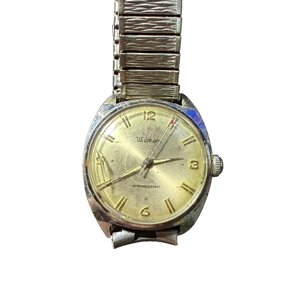 Vintage Waltham Shockresistant Wristwatch Men's Silver Tone Expansion Band Watch